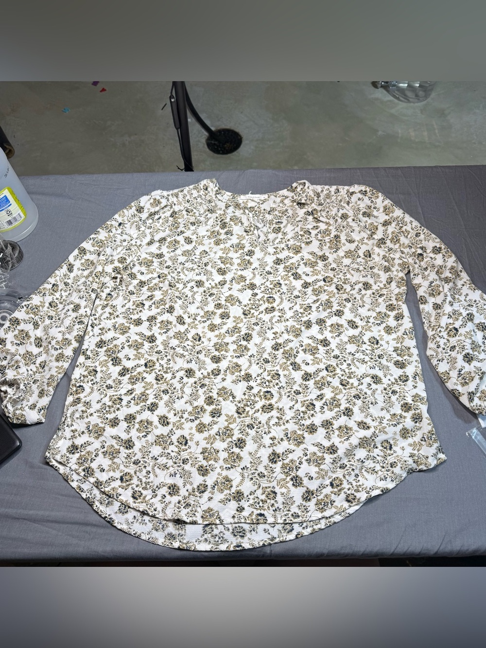 fun 2 fun Cream Long-Sleeve Floral Print Top